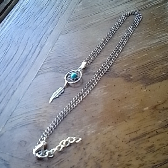 Hand Crafted Jewelry - Dainty Silver Dreamcatcher Necklace with Turquoise Accent!!!!